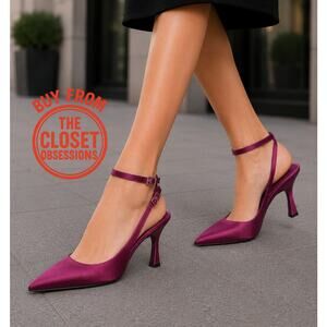 ZARA Satin Magenta Slingback Heels NWT Pointed Toe Stiletto 7.5